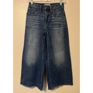 Madewell Wide-Leg Crop Jeans Womens 23 Blue Medium Wash Raw Hem Denim 23 Inseam